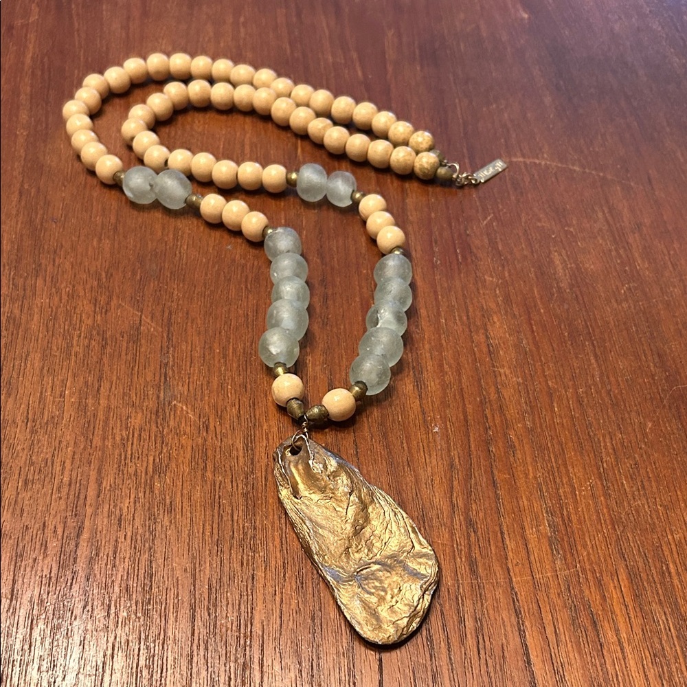 Whitny J Gold and Tan Beaded Necklace